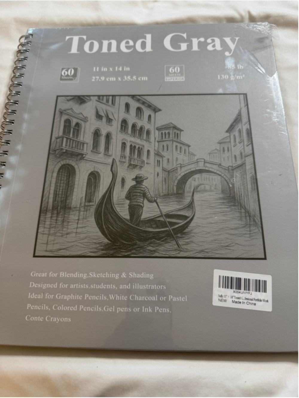 NEW SuFly Gray Toned Sketch Pad, 11" x 14" - 60 Sheets Spiral Bound Sketchbook